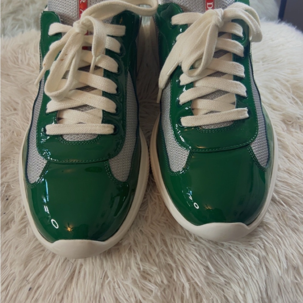 Prada Emerald and White Lace-Up Sneakers - Picture 3 of 4